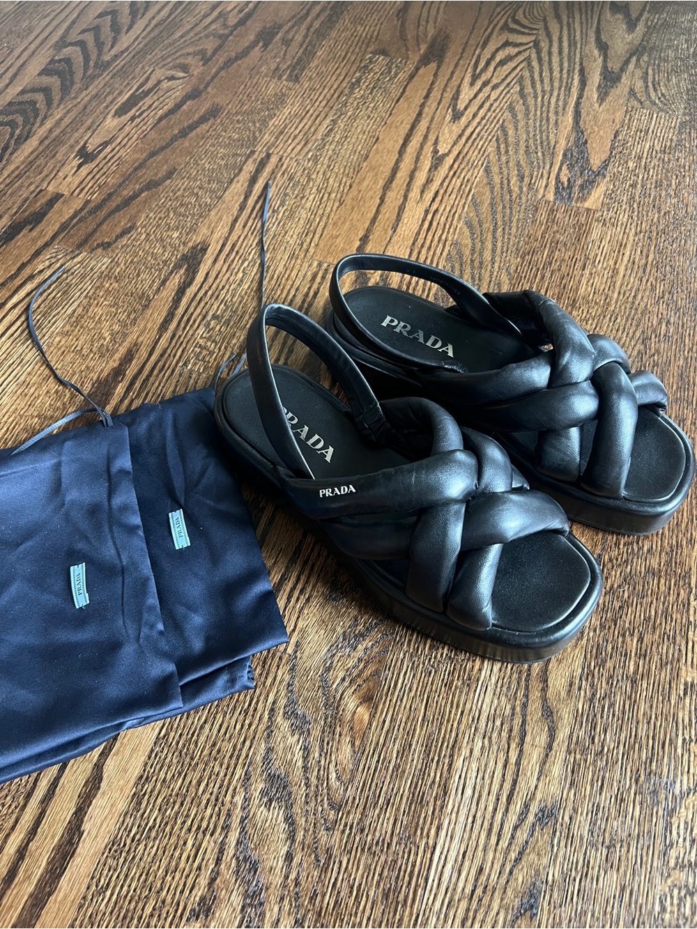 Prada Black Braided Leather Slingback Sandals